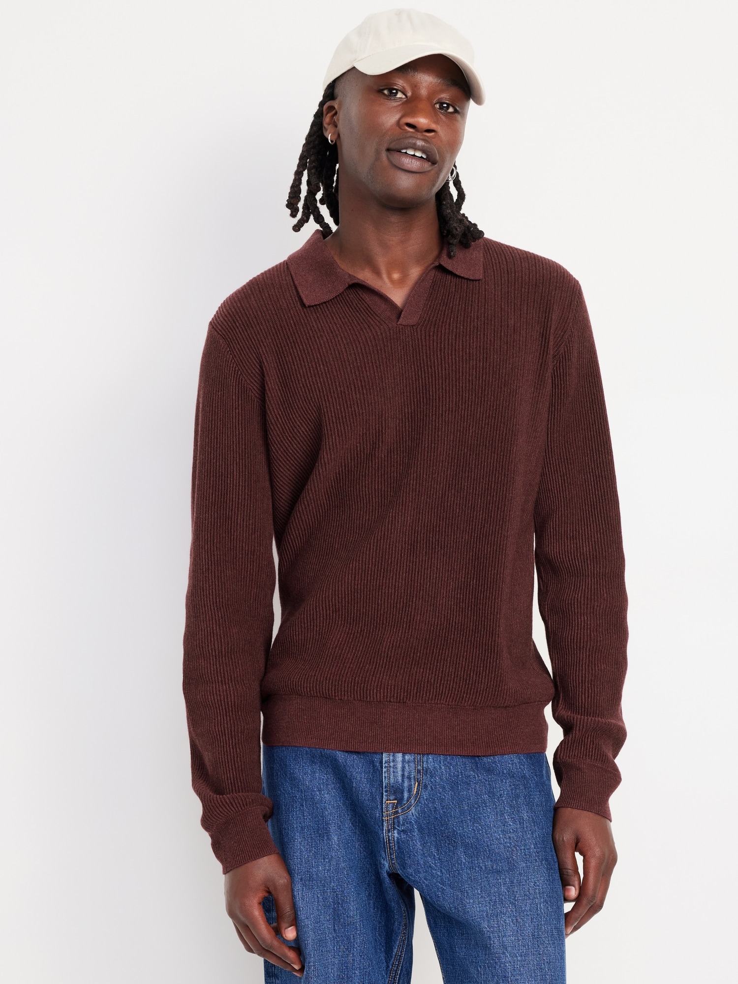 Relaxed Fit Polo Sweater - Purple