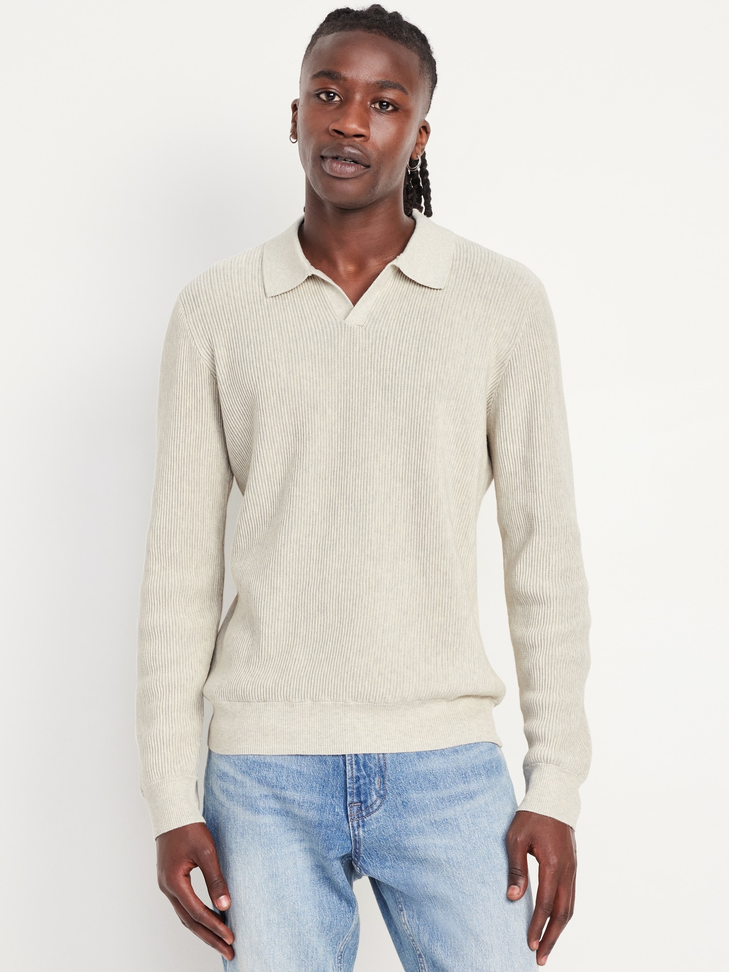 Relaxed Fit Polo Sweater - Gray