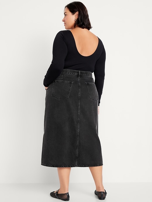 Image number 8 showing, High-Waisted Button-Front Jean Midi Skirt