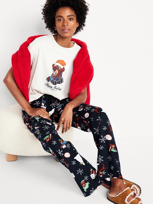 Image number 3 showing, Mid-Rise Printed Flannel Pajama Pants