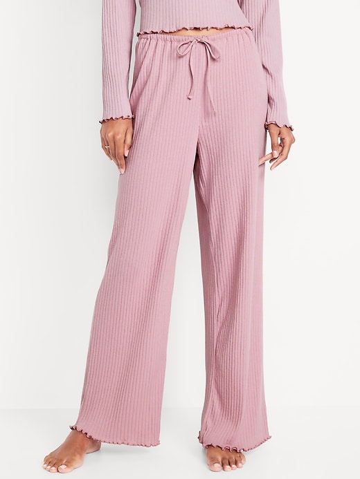 Image number 1 showing, High-Waisted Ribbed Pajama Pants