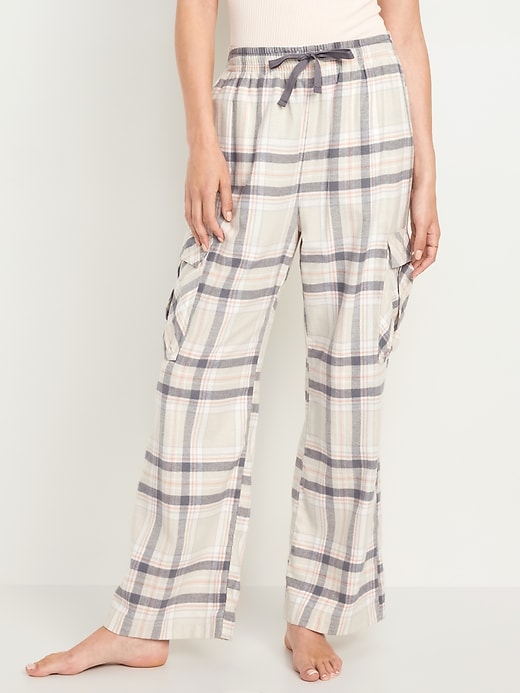 Image number 1 showing, High-Waisted Flannel Cargo Pants