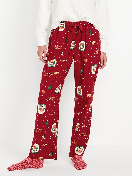 Image number 1 showing, Mid-Rise Printed Flannel Pajama Pants