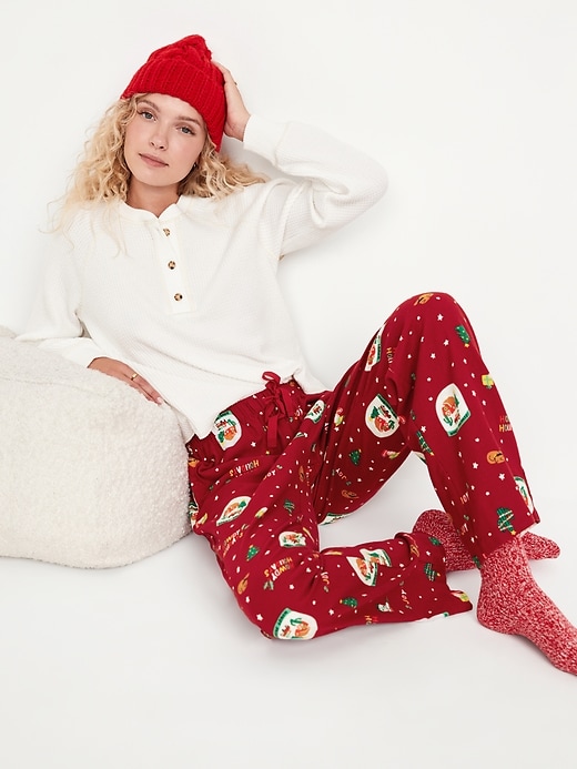 Image number 3 showing, Mid-Rise Printed Flannel Pajama Pants