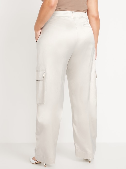 Image number 8 showing, Extra-High Waisted Satin Cargo Barrel Wide-Leg Pants