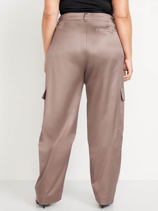 Image number 8 showing, Extra-High Waisted Satin Cargo Barrel Wide-Leg Pants