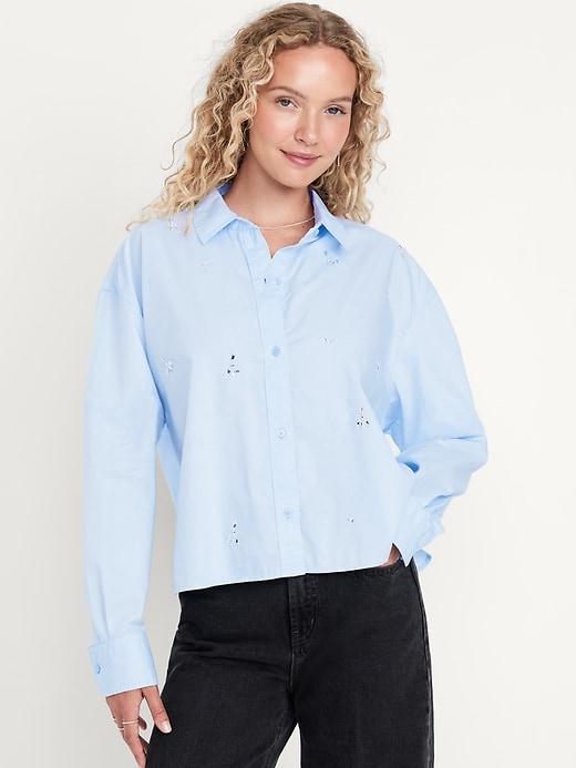 Image number 1 showing, Embellished Cropped Button-Down Shirt