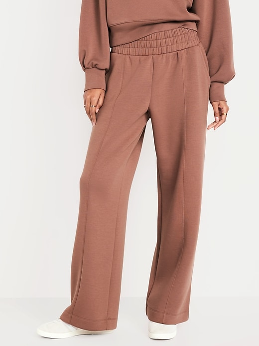 Image number 1 showing, High-Waisted Bounce Fleece Wide-Leg Pants