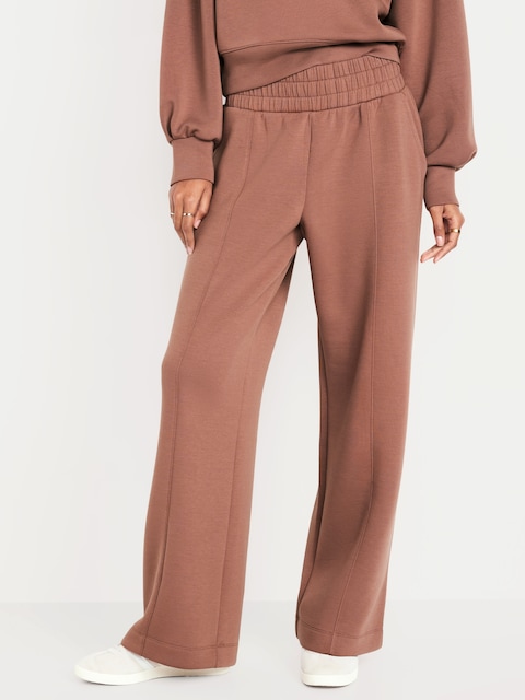 High-Waisted Bounce Fleece Wide-Leg Sweatpants - Warm Taupe