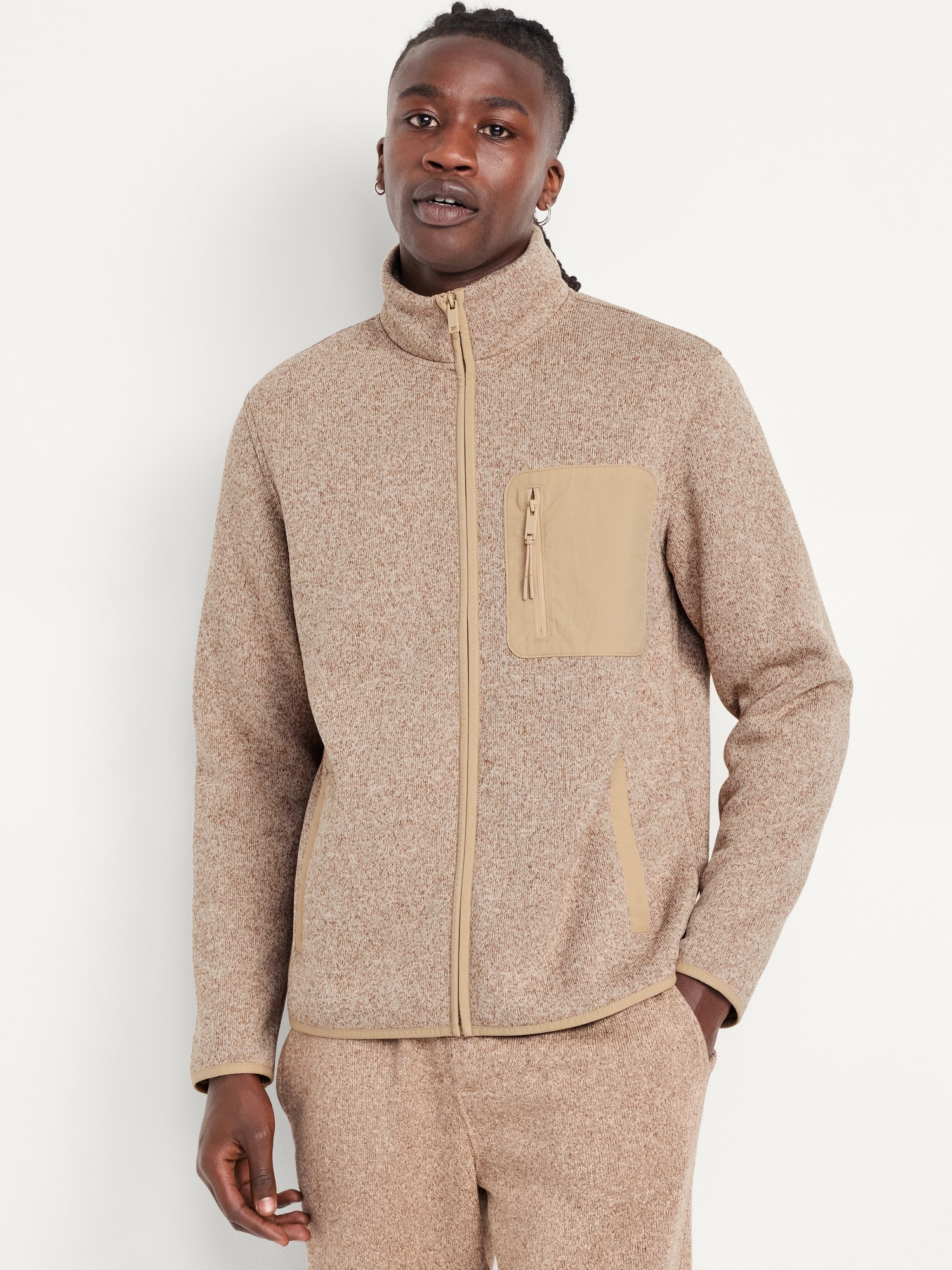 Sherpa-Lined Sweater Fleece Zip Jacket