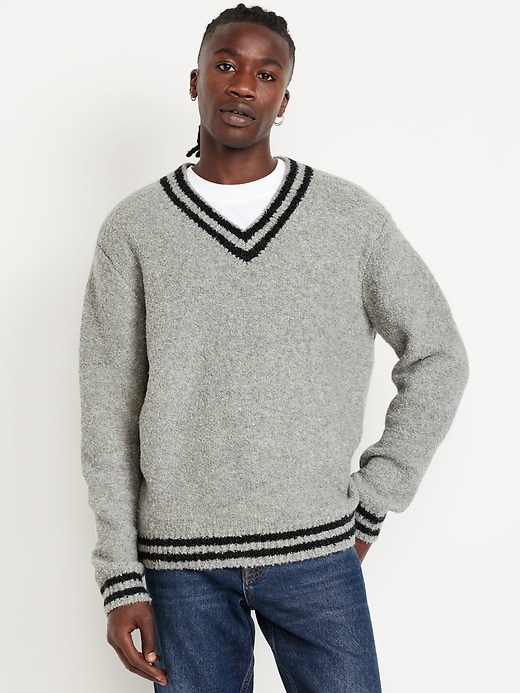 Image number 1 showing, V-Neck Bouclé Sweater