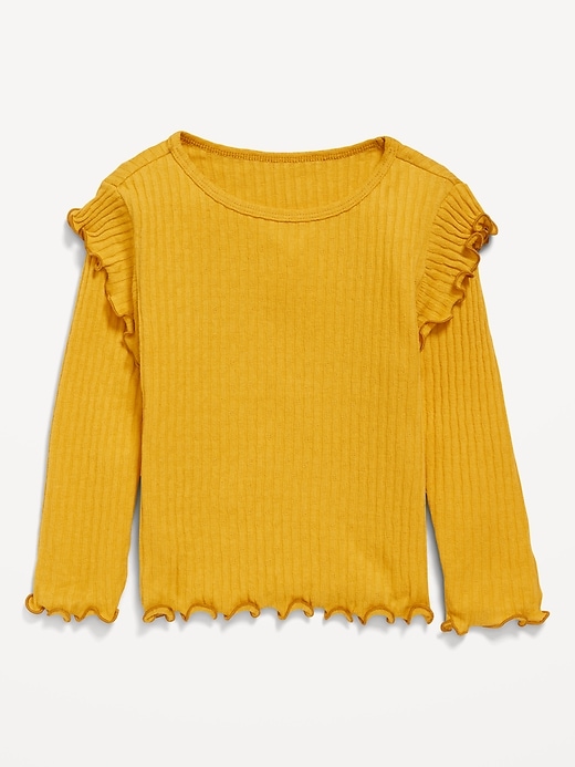 View large product image 1 of 1. Long-Sleeve Ruffle Pointelle Top for Toddler Girls