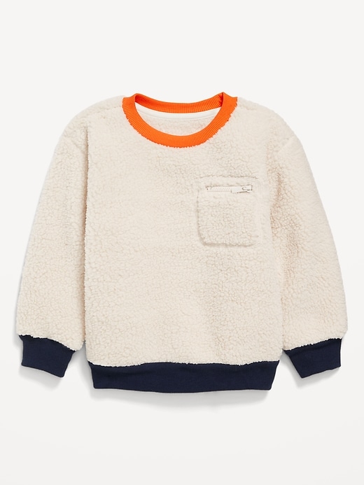 View large product image 1 of 1. Oversized Sherpa Zippered Pocket Sweatshirt for Toddler Boys