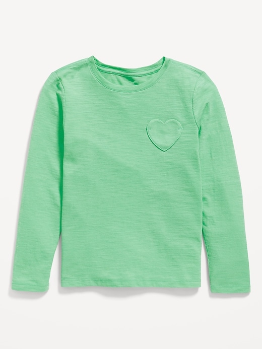 View large product image 1 of 2. Softest Long-Sleeve Heart-Pocket T-Shirt for Girls