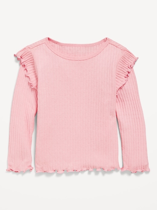 View large product image 1 of 2. Long-Sleeve Ruffle Pointelle Top for Toddler Girls