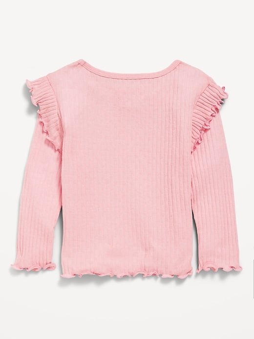 View large product image 2 of 2. Long-Sleeve Ruffle Pointelle Top for Toddler Girls