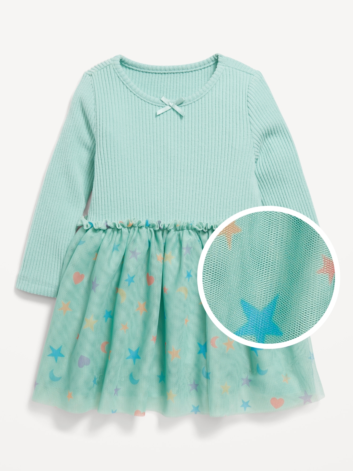 Printed Long-Sleeve Ribbed Tutu Dress for Baby