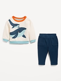 View large product image 3 of 4. Graphic Fleece Crew-Neck and Waffle-Knit Pants Set for Baby