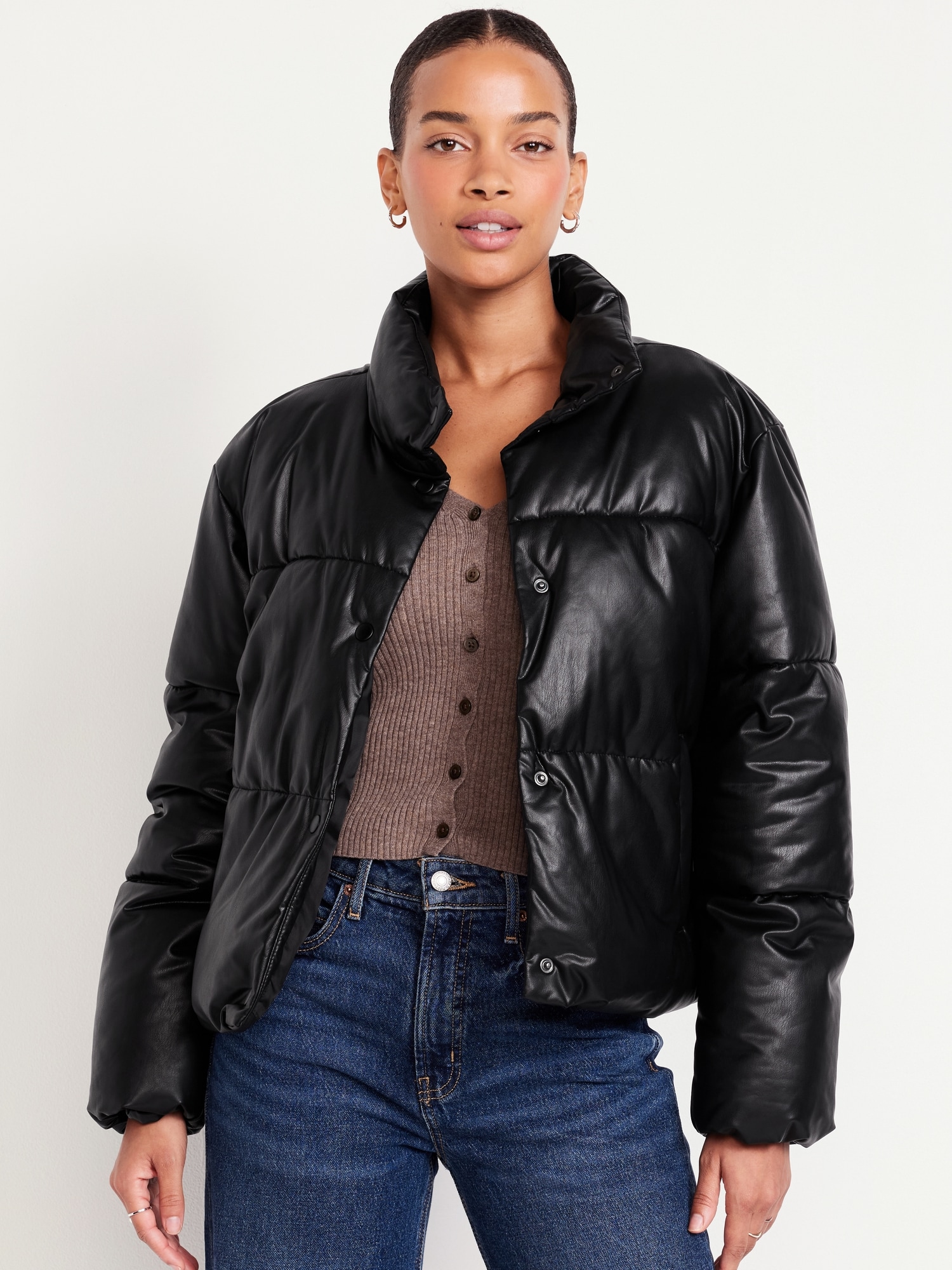 Faux Leather Puffer Jacket Old Navy