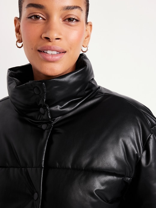 Image number 4 showing, Faux-Leather Puffer Jacket