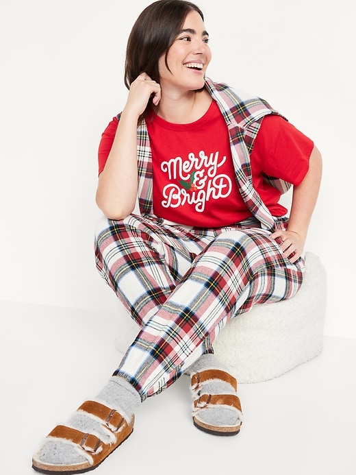 Image number 3 showing, High-Waisted Flannel Pajama Joggers for Women