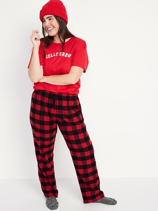 Image number 3 showing, Mid-Rise Flannel Pajama Pants for Women