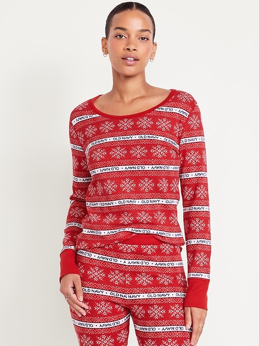 Image number 1 showing, Printed Waffle Pajama Top