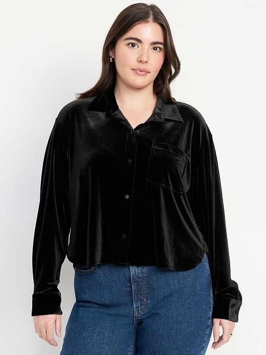 Image number 5 showing, Velvet Cropped Button-Down Shirt