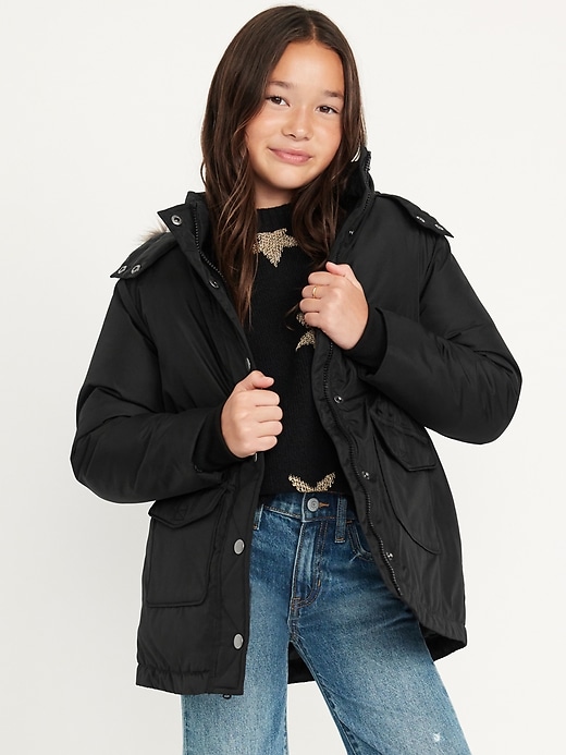 View large product image 1 of 3. Water-Resistant Sherpa-Lined Hooded Parka Coat for Girls