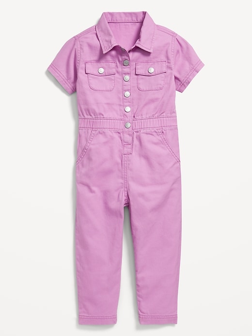 View large product image 2 of 2. Short-Sleeve Utility Pocket Jumpsuit for Toddler Girls