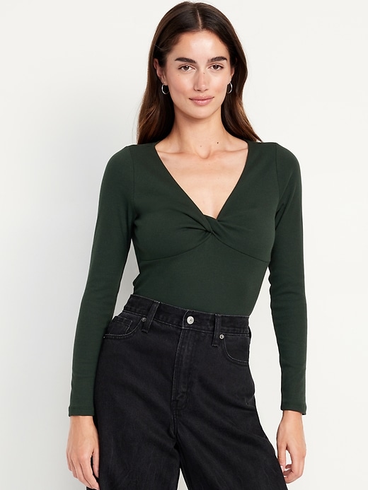 Image number 1 showing, Twist-Front Ribbed Top