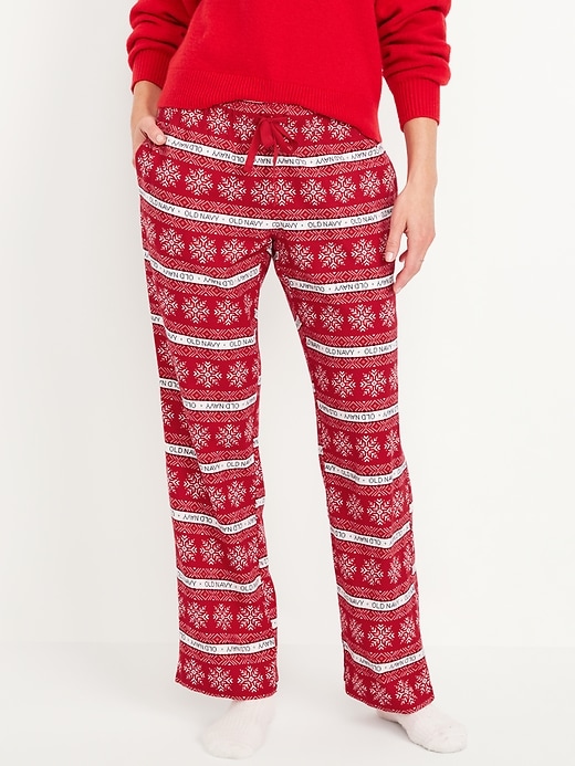 Image number 1 showing, Mid-Rise Printed Flannel Pajama Pants