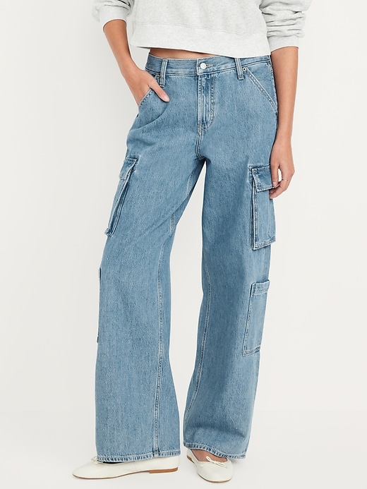 Image number 2 showing, Mid-Rise Baggy Wide-Leg Cargo Jeans