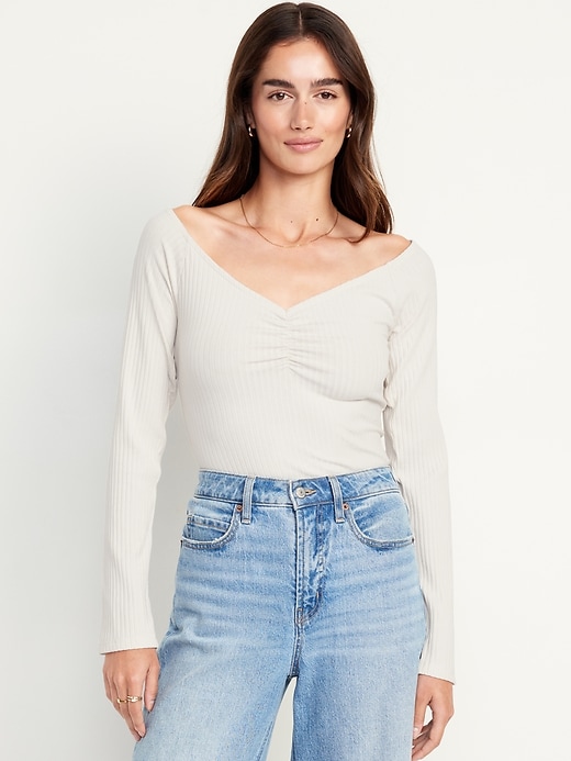 Image number 1 showing, Cinched Rib-Knit Top