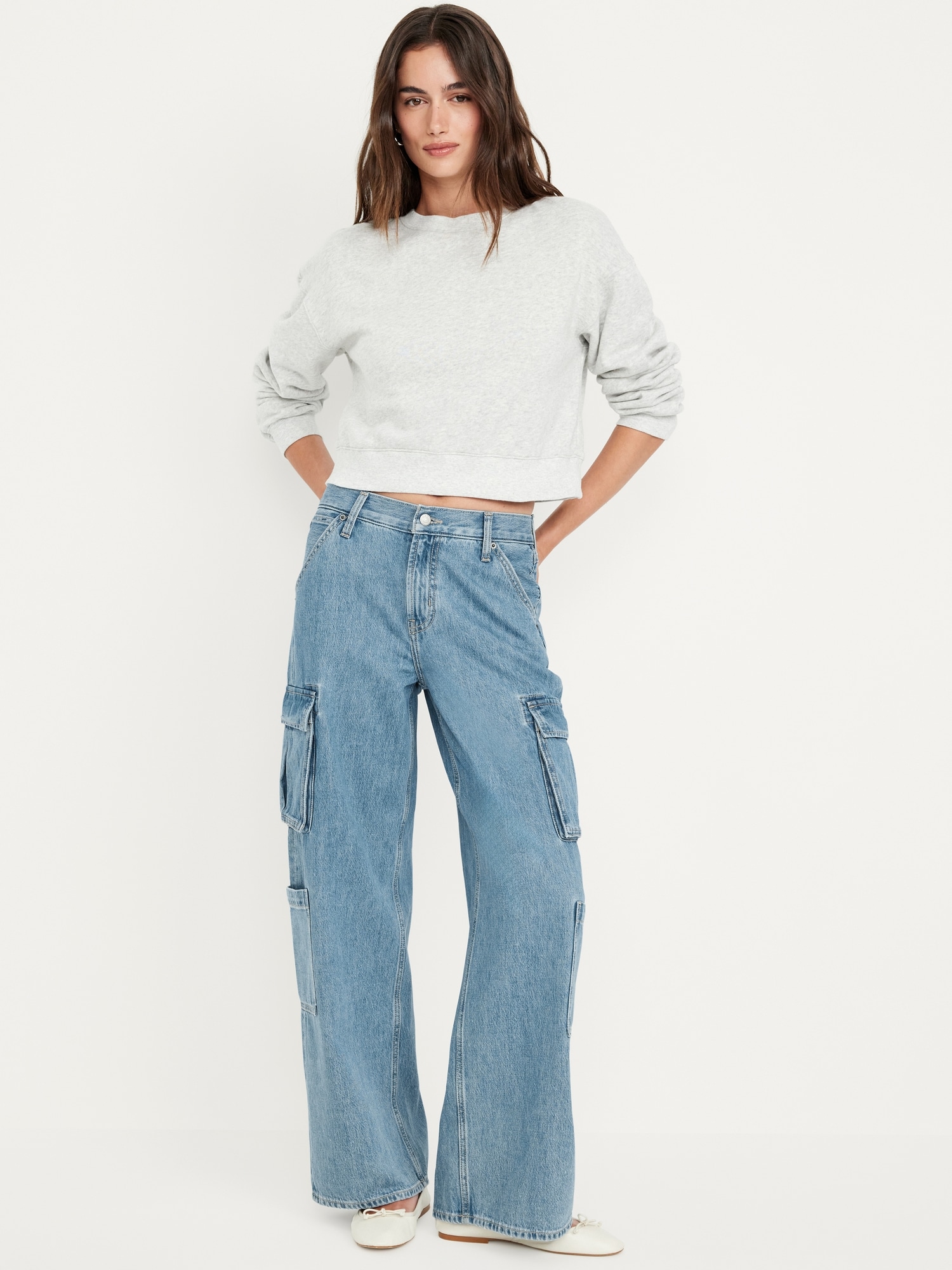 Mid Rise Baggy Wide Leg Cargo Jeans Old Navy