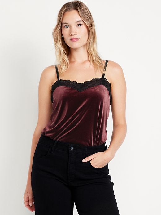 Image number 5 showing, Lace-Trim Velvet Top