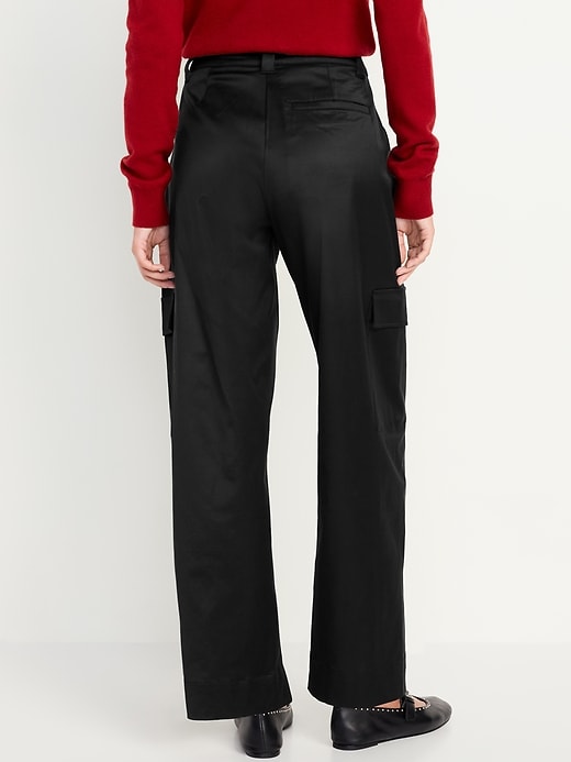 Image number 2 showing, Extra-High Waisted Satin Cargo Barrel Wide-Leg Pants