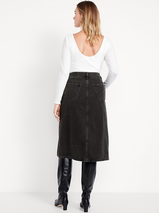 Image number 6 showing, High-Waisted Button-Front Jean Midi Skirt