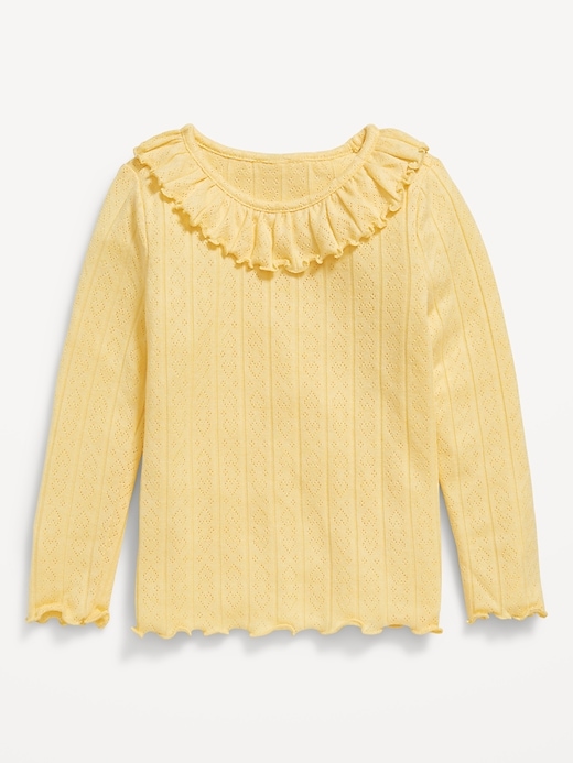 View large product image 1 of 2. Long-Sleeve Ruffle-Trim Pointelle-Knit Top for Toddler Girls