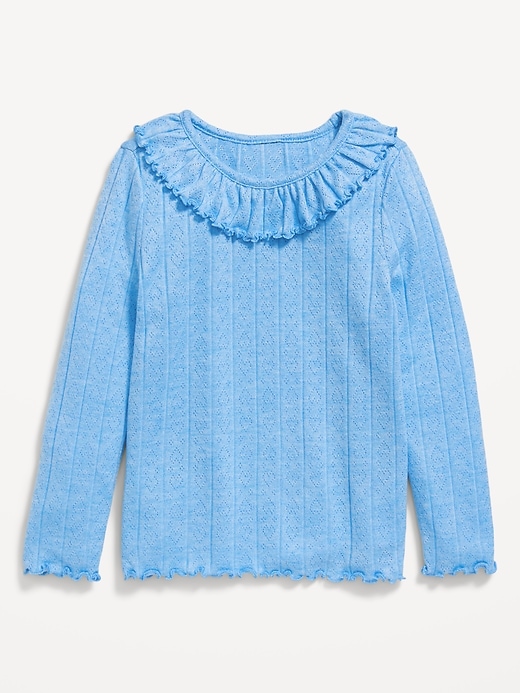 View large product image 1 of 2. Long-Sleeve Ruffle-Trim Pointelle-Knit Top for Toddler Girls