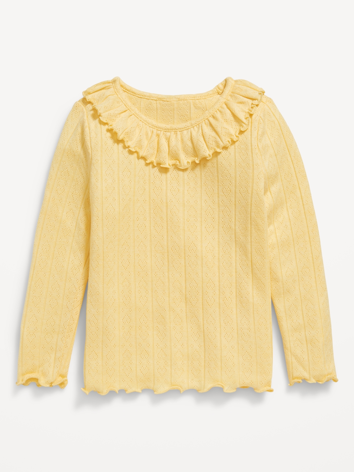 Long-Sleeve Ruffle-Trim Pointelle-Knit Top for Toddler Girls