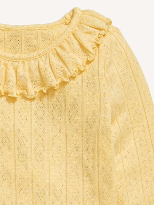 View large product image 2 of 2. Long-Sleeve Ruffle-Trim Pointelle-Knit Top for Toddler Girls