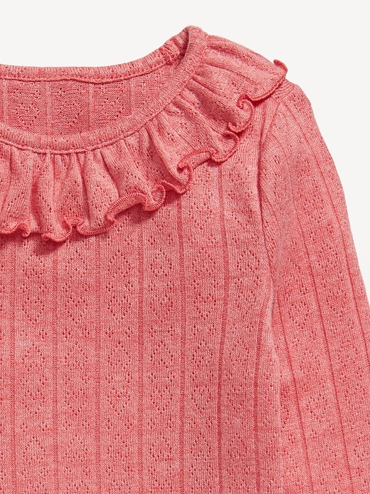 View large product image 2 of 2. Long-Sleeve Ruffle-Trim Pointelle-Knit Top for Toddler Girls