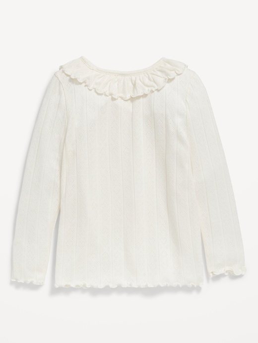 View large product image 2 of 3. Long-Sleeve Ruffle-Trim Pointelle-Knit Top for Toddler Girls