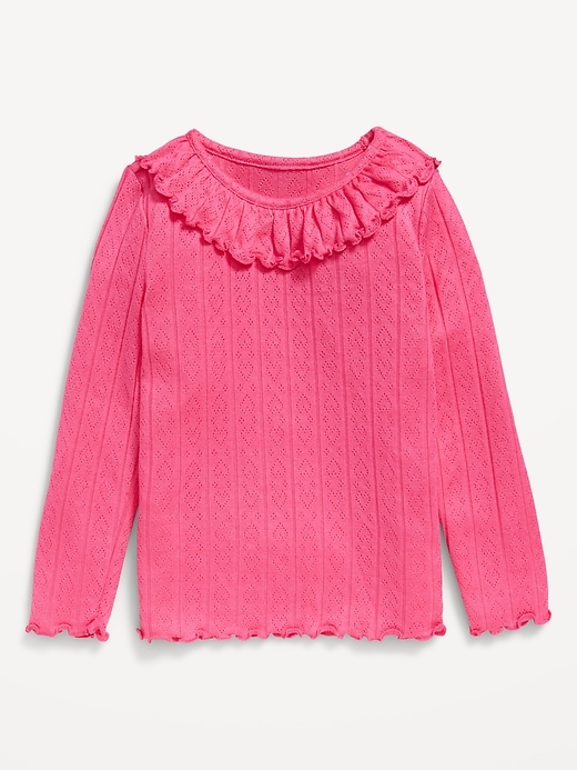 View large product image 2 of 3. Long-Sleeve Ruffle-Trim Pointelle-Knit Top for Toddler Girls