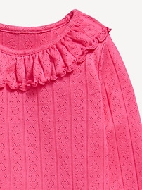 View large product image 3 of 3. Long-Sleeve Ruffle-Trim Pointelle-Knit Top for Toddler Girls