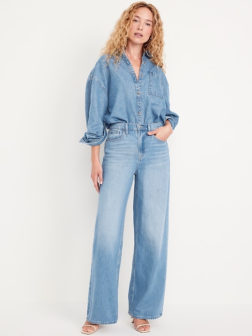 Image number 1 showing, High-Waisted Baggy Wide-Leg Jeans