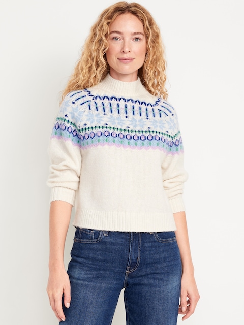 Holiday Print Mock-Neck Sweater - Multi Fair Isle