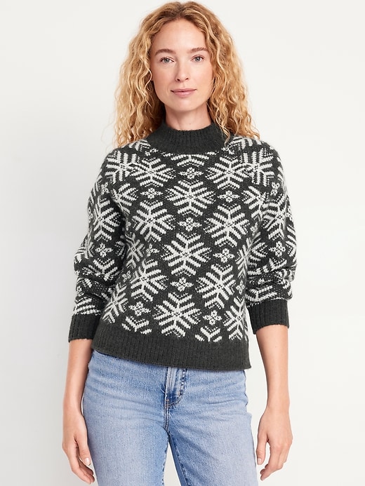 Image number 1 showing, Holiday Print Mock-Neck Sweater