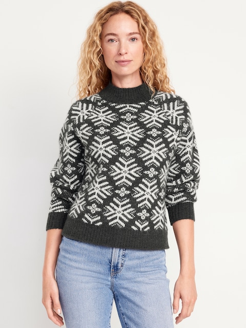Holiday Print Mock-Neck Sweater